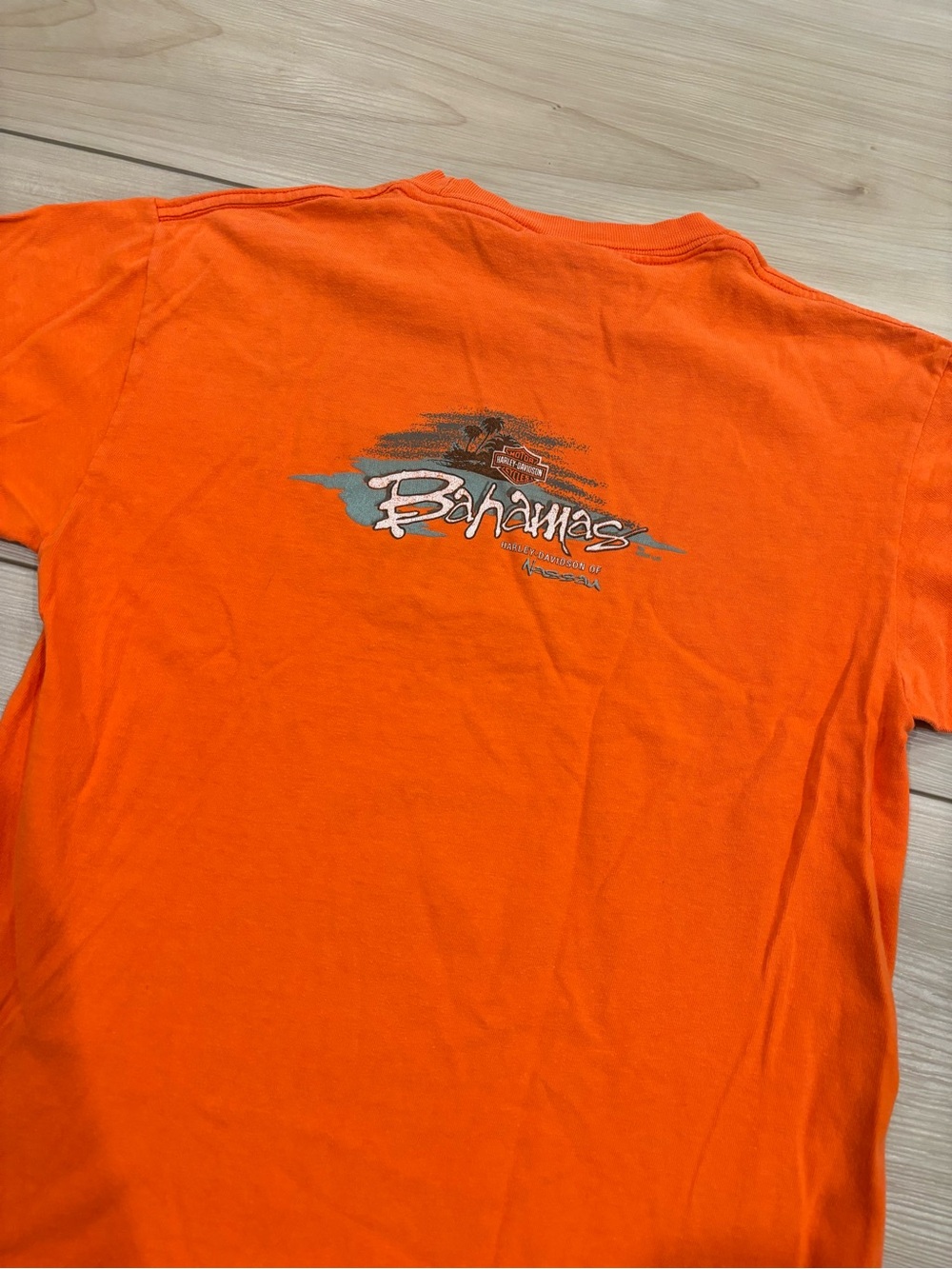 Vintage 90s Harley-Davidson Bright Orange Motorcycle Graphic Baby Tee Cropped - Picture 5 of 5